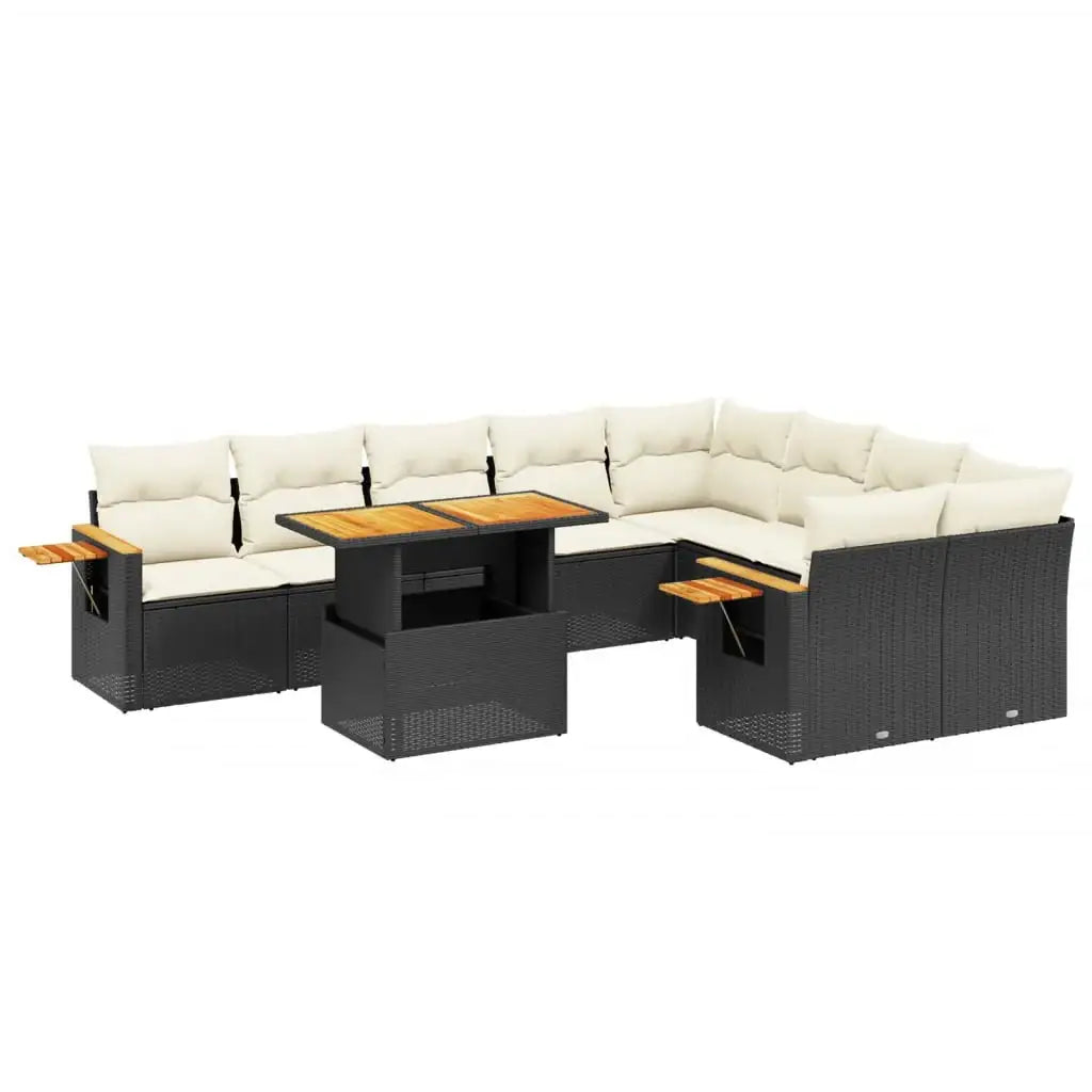 Set Divani da Giardino 10pz con Cuscini in Polyrattan Nero - homemem39
