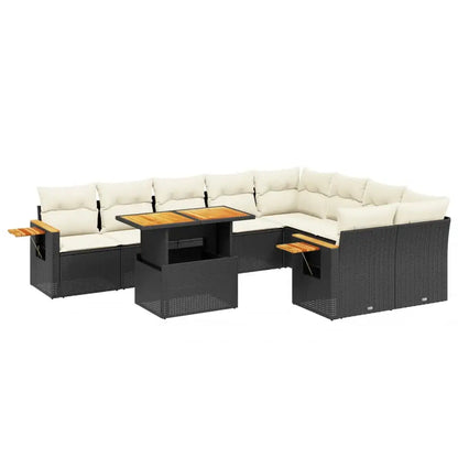 Set Divani da Giardino 10pz con Cuscini in Polyrattan Nero - homemem39