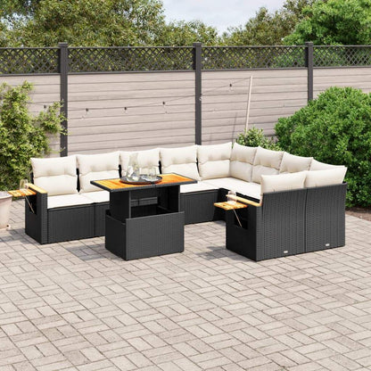 Set Divani da Giardino 10pz con Cuscini in Polyrattan Nero - homemem39