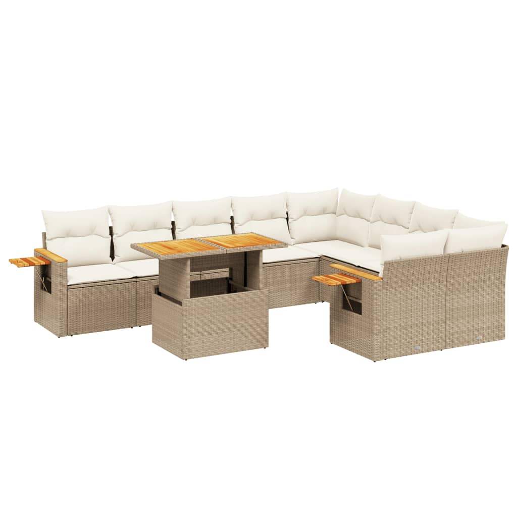 Set Divano da Giardino 10 pz con Cuscini Beige in Polyrattan - homemem39