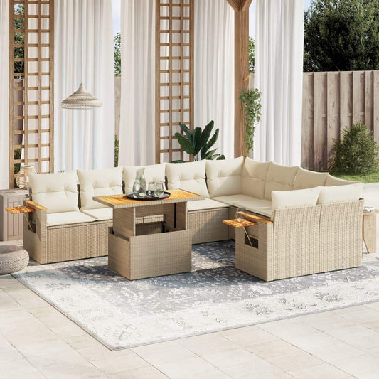 Set Divano da Giardino 10 pz con Cuscini Beige in Polyrattan - homemem39