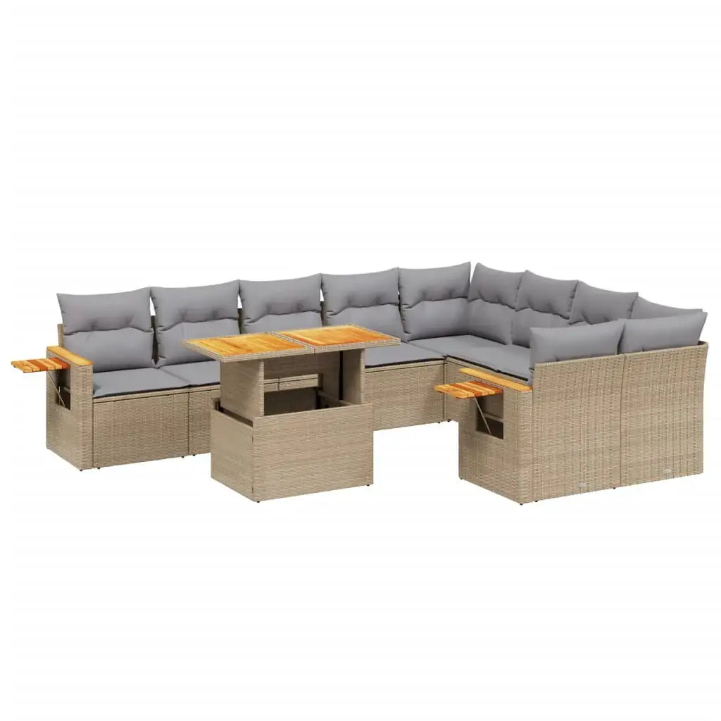 Set Divano da Giardino 10 pz con Cuscini Beige in Polyrattan - homemem39