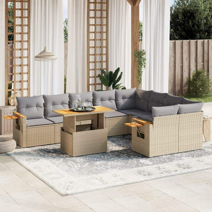 Set Divano da Giardino 10 pz con Cuscini Beige in Polyrattan - homemem39