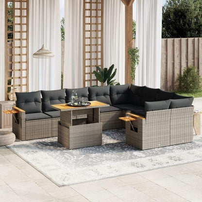 Set Divano da Giardino 10 pz con Cuscini Grigio in Polyrattan - homemem39