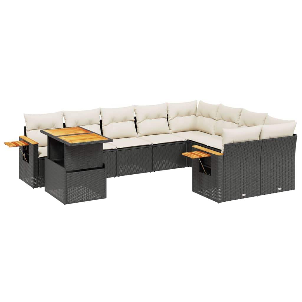 Set Divani da Giardino 10pz con Cuscini in Polyrattan Nero - homemem39