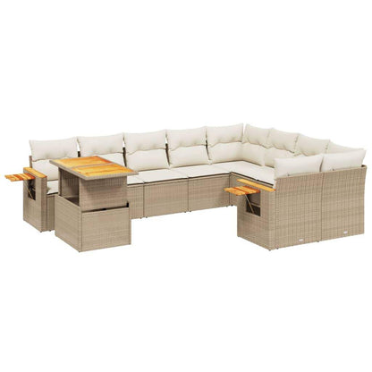 Set Divano da Giardino 10 pz con Cuscini Beige in Polyrattan - homemem39