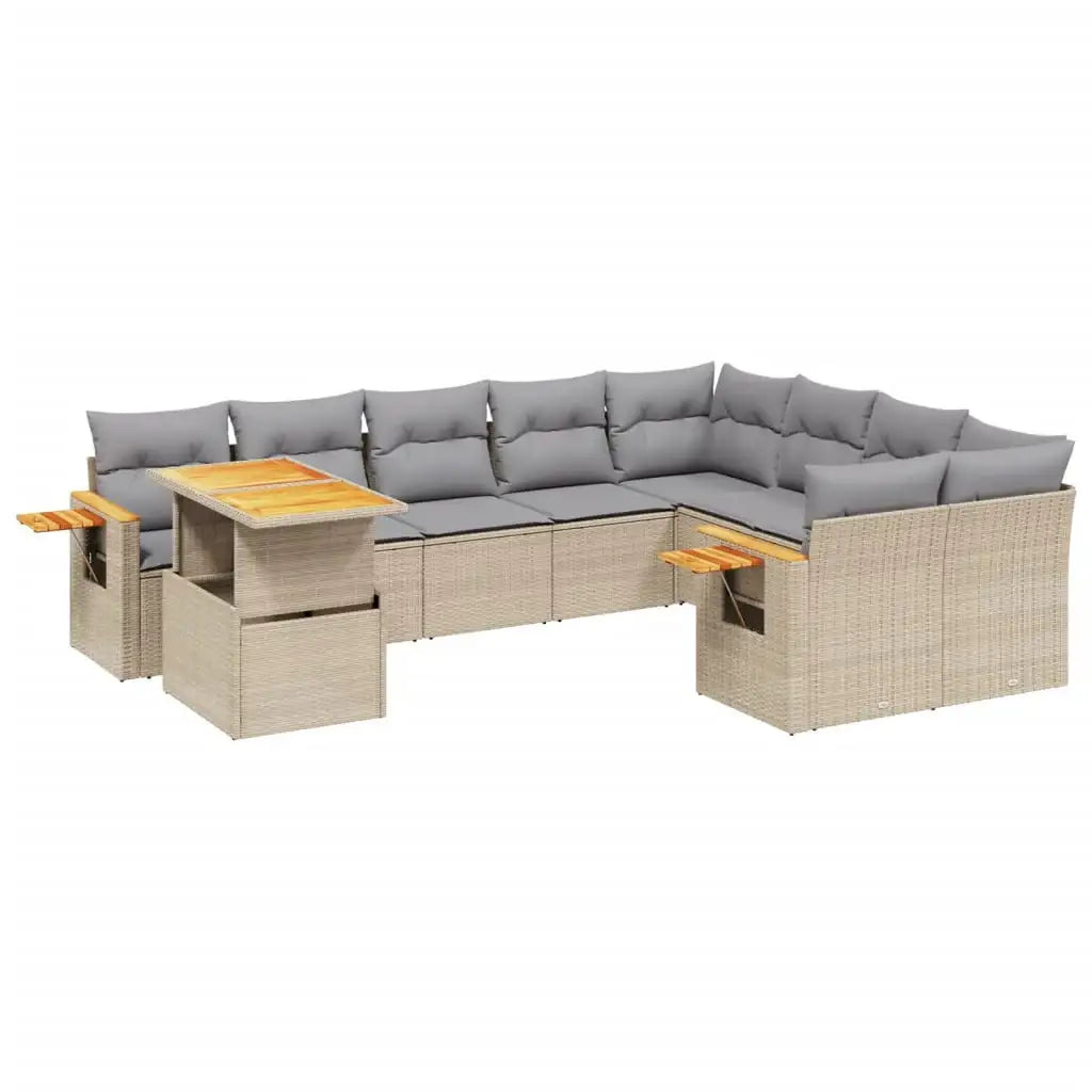 Set Divano da Giardino 10 pz con Cuscini Beige in Polyrattan - homemem39