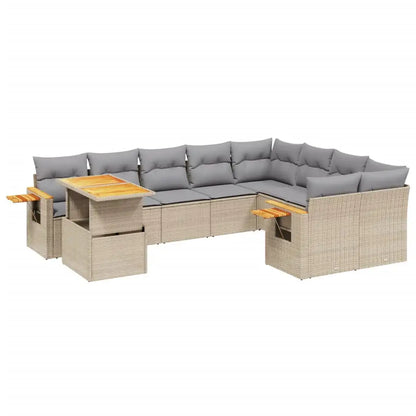 Set Divano da Giardino 10 pz con Cuscini Beige in Polyrattan - homemem39