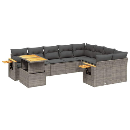 Set Divano da Giardino 10 pz con Cuscini Grigio in Polyrattan - homemem39