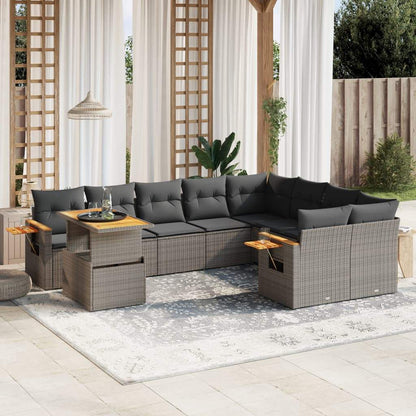 Set Divano da Giardino 10 pz con Cuscini Grigio in Polyrattan - homemem39