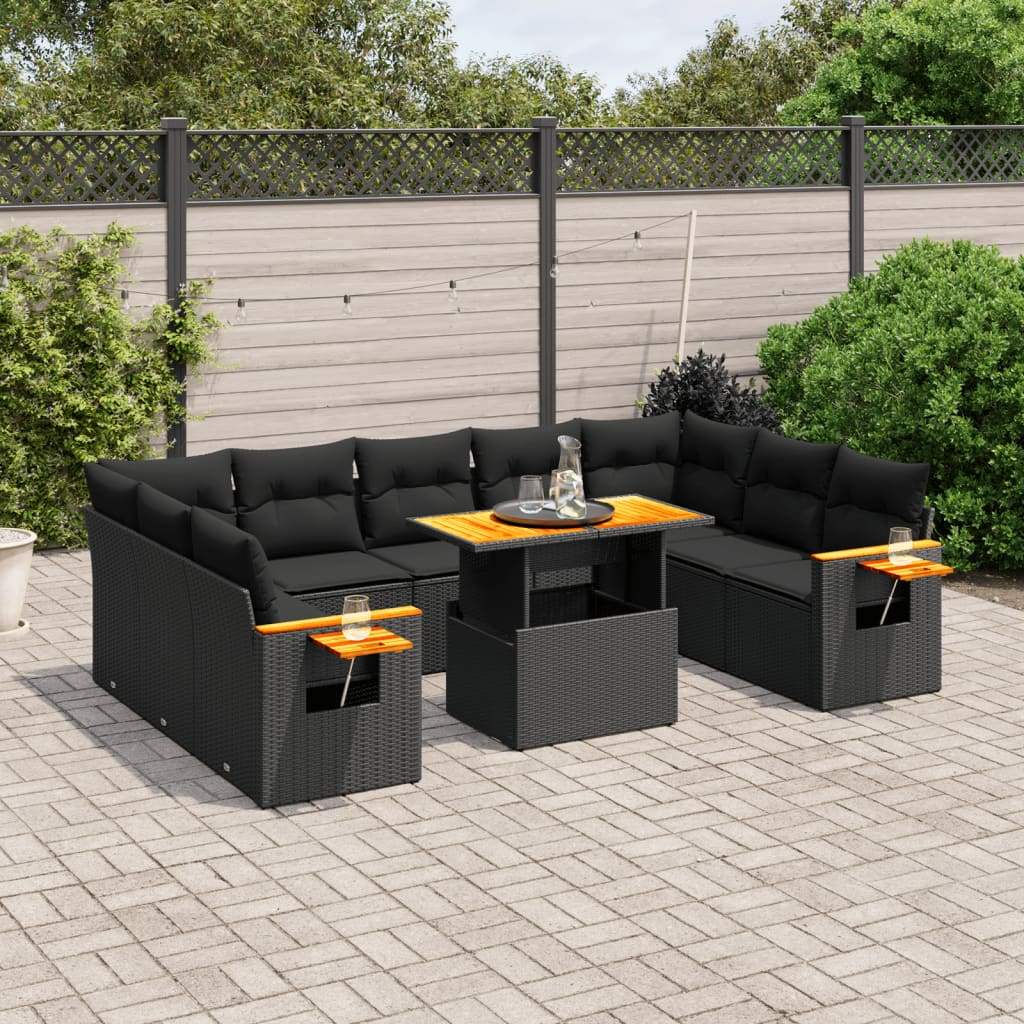 Set Divani da Giardino 11 pz con Cuscini in Polyrattan Nero - homemem39