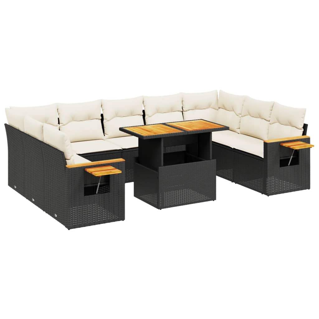 Set Divani da Giardino 11 pz con Cuscini in Polyrattan Nero - homemem39