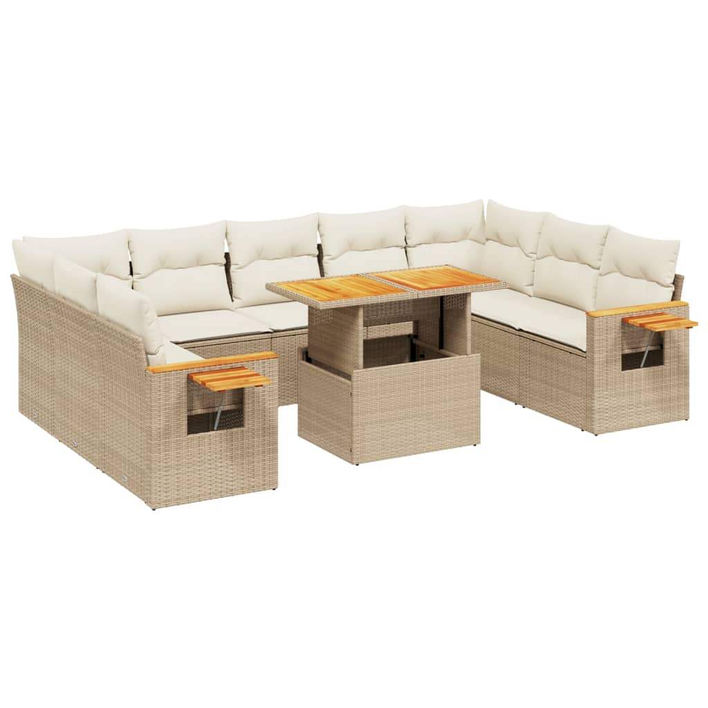 Set Divani da Giardino 11 pz con Cuscini Beige in Polyrattan - homemem39