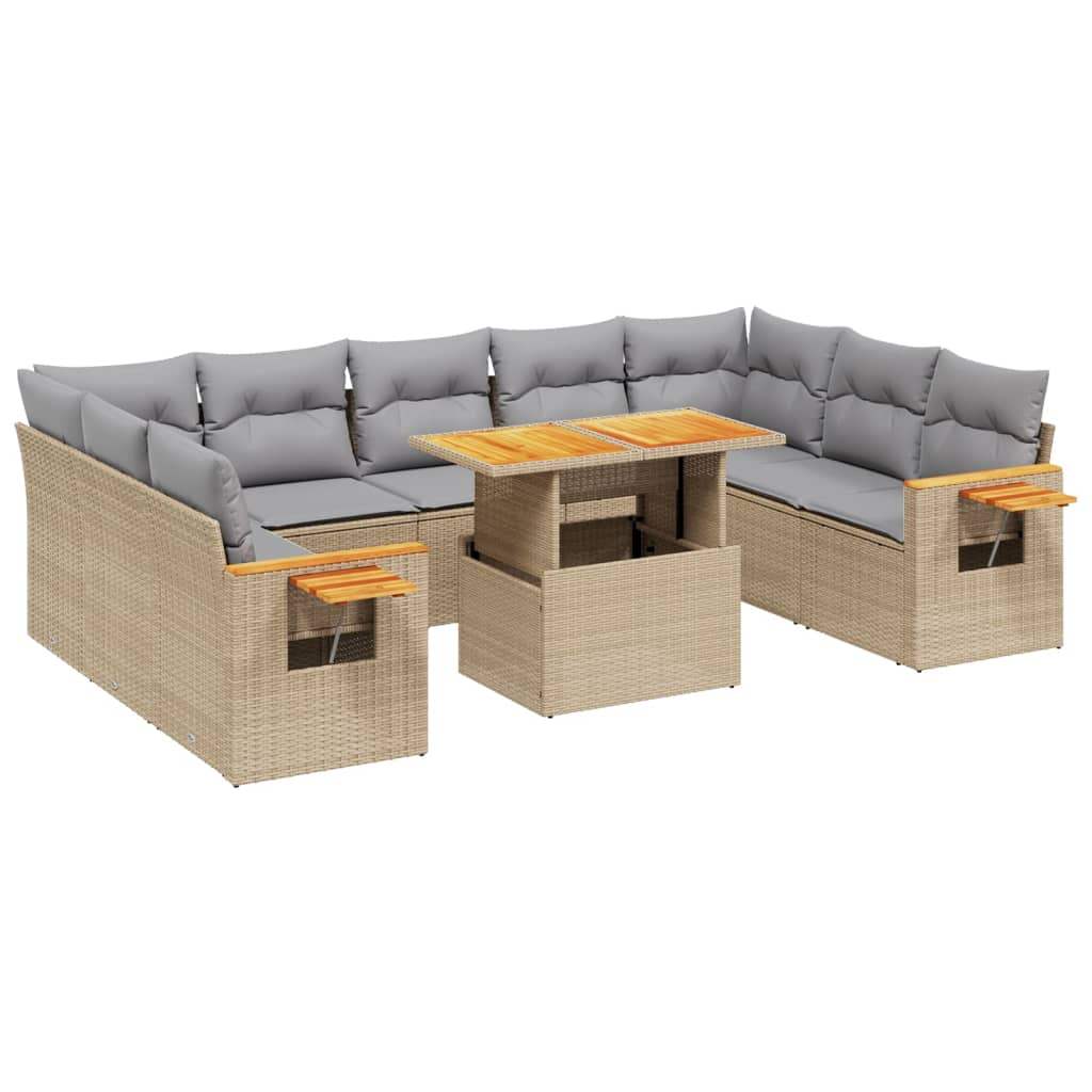 Set Divani da Giardino 11 pz con Cuscini Beige in Polyrattan - homemem39