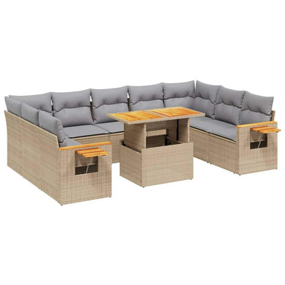 Set Divani da Giardino 11 pz con Cuscini Beige in Polyrattan - homemem39