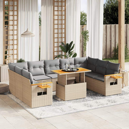 Set Divani da Giardino 11 pz con Cuscini Beige in Polyrattan - homemem39