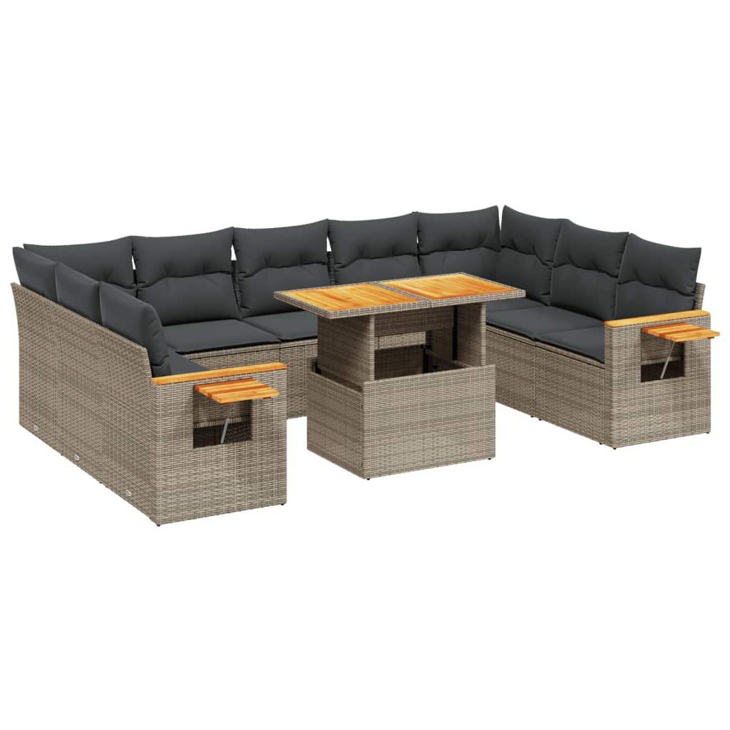 Set Divani da Giardino 11 pz con Cuscini in Polyrattan Grigio - homemem39