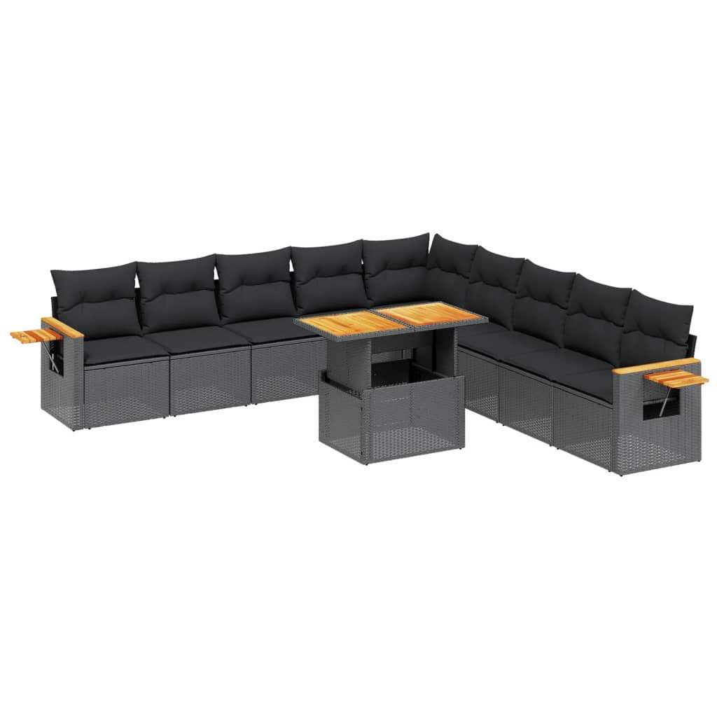 Set Divani da Giardino 11 pz con Cuscini in Polyrattan Nero - homemem39