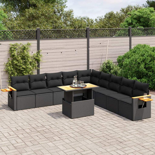 Set Divani da Giardino 11 pz con Cuscini in Polyrattan Nero - homemem39