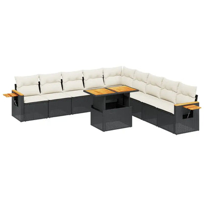 Set Divani da Giardino 11 pz con Cuscini in Polyrattan Nero - homemem39