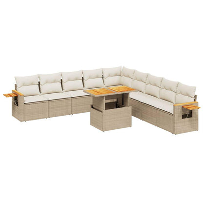 Set Divani da Giardino 11 pz con Cuscini Beige in Polyrattan - homemem39