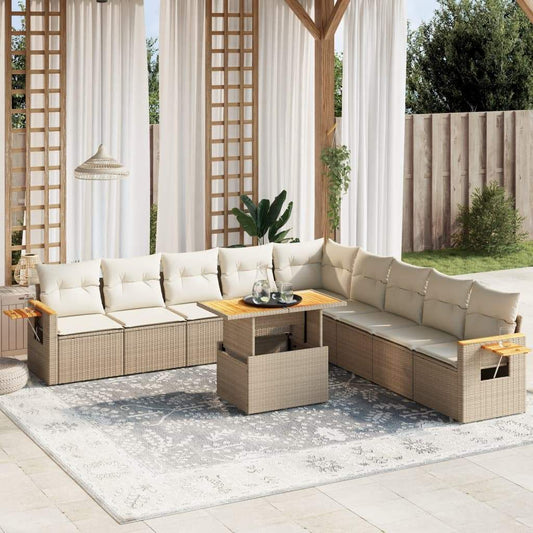 Set Divani da Giardino 11 pz con Cuscini Beige in Polyrattan - homemem39