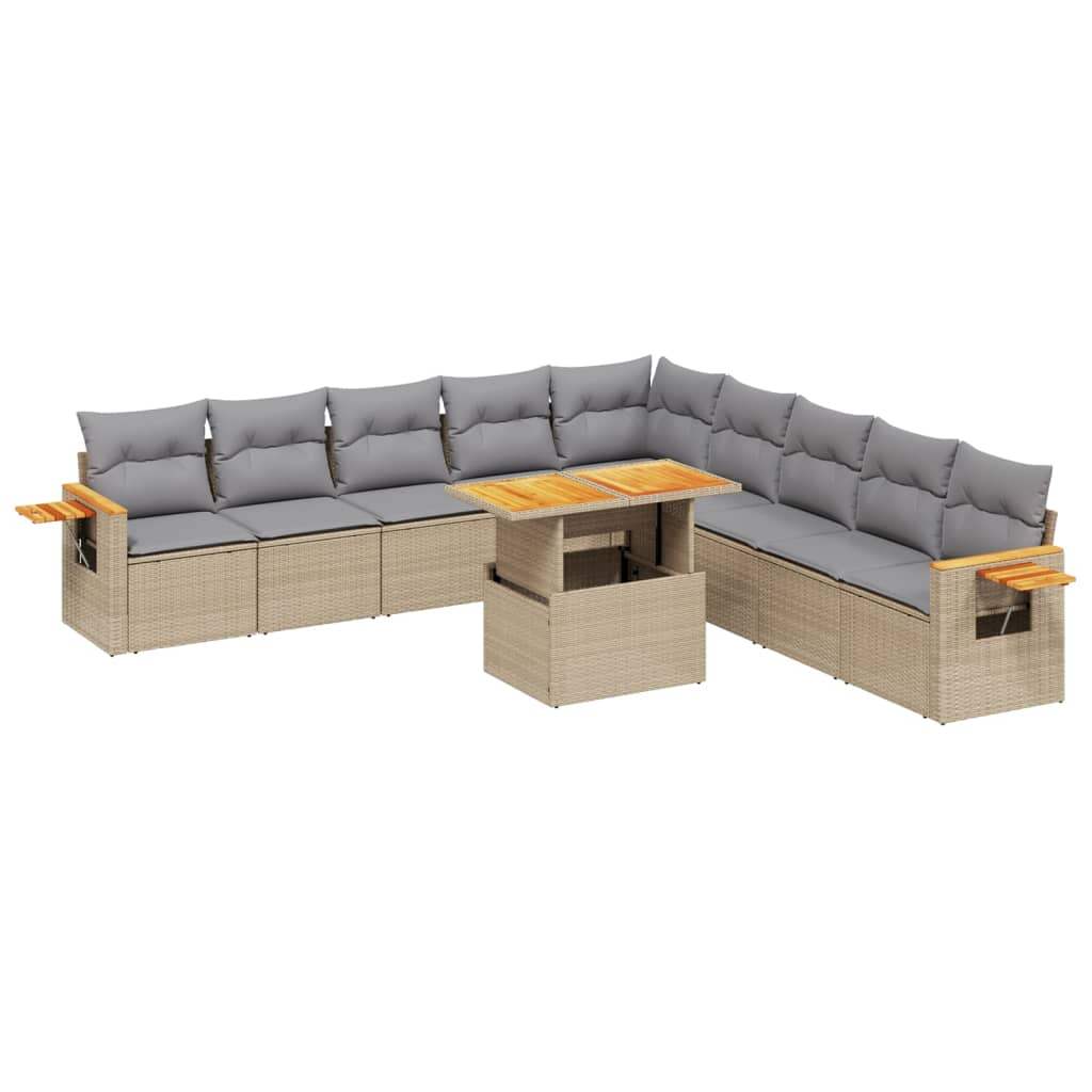 Set Divani da Giardino 11 pz con Cuscini Beige in Polyrattan - homemem39