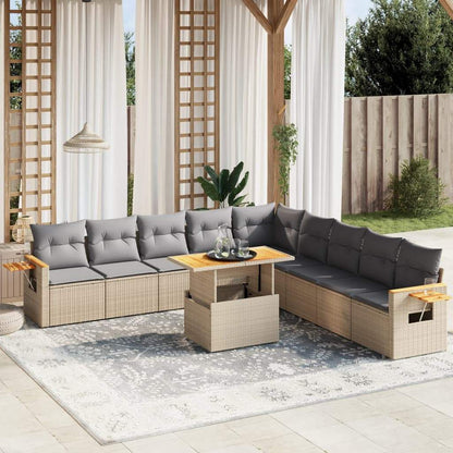 Set Divani da Giardino 11 pz con Cuscini Beige in Polyrattan - homemem39