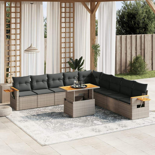Set Divani da Giardino 11 pz con Cuscini in Polyrattan Grigio - homemem39
