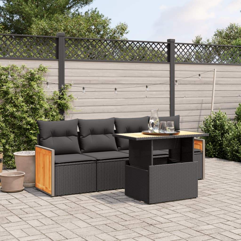 Set Divani da Giardino 5 pz con Cuscini in Polyrattan Nero - homemem39