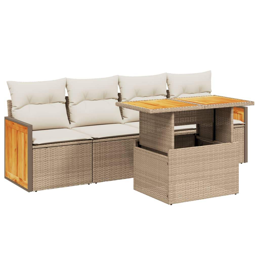 Set Divano da Giardino 5 pz con Cuscini Beige in Polyrattan - homemem39
