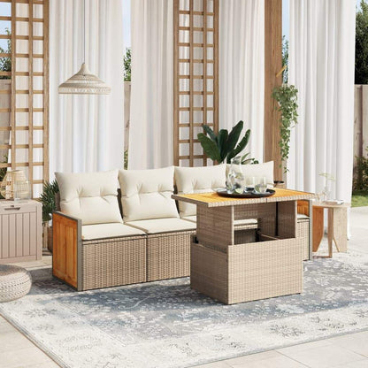 Set Divano da Giardino 5 pz con Cuscini Beige in Polyrattan - homemem39