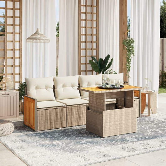 Set Divano da Giardino 5 pz con Cuscini Beige in Polyrattan - homemem39