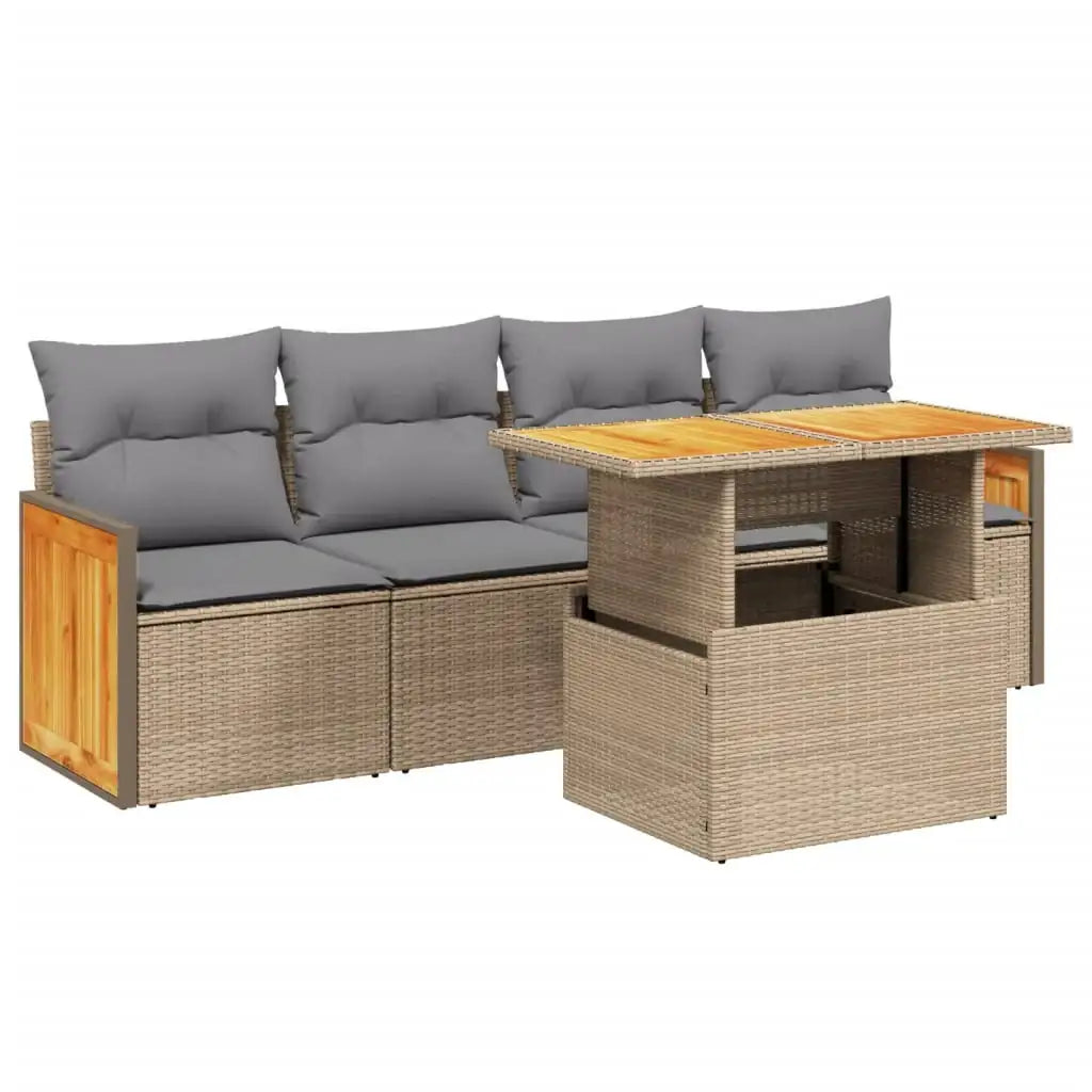Set Divano da Giardino 5 pz con Cuscini Beige in Polyrattan - homemem39