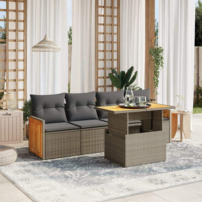 Set Divano da Giardino 5 pz con Cuscini Grigio in Polyrattan - homemem39