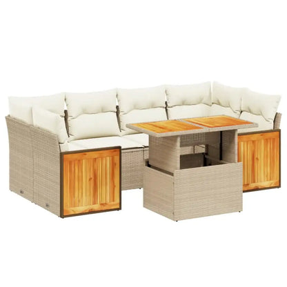 Set Divani da Giardino 7 pz con Cuscini Beige in Polyrattan - homemem39
