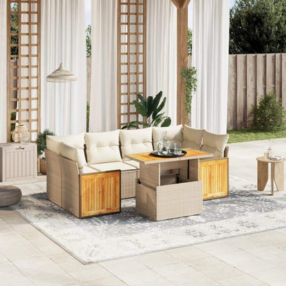 Set Divani da Giardino 7 pz con Cuscini Beige in Polyrattan - homemem39