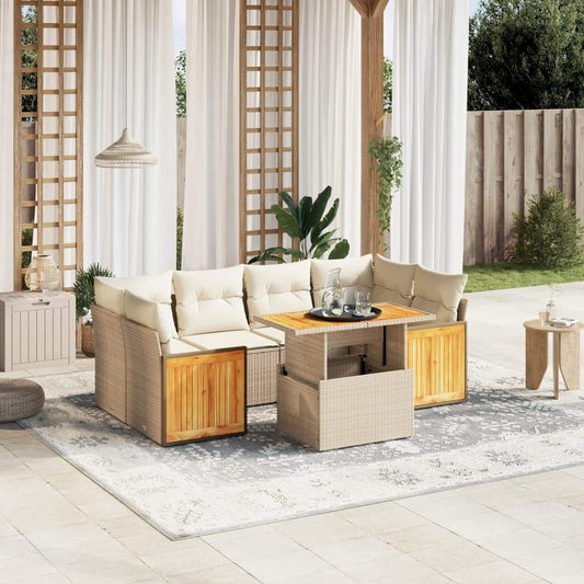 Set Divani da Giardino 7 pz con Cuscini Beige in Polyrattan - homemem39