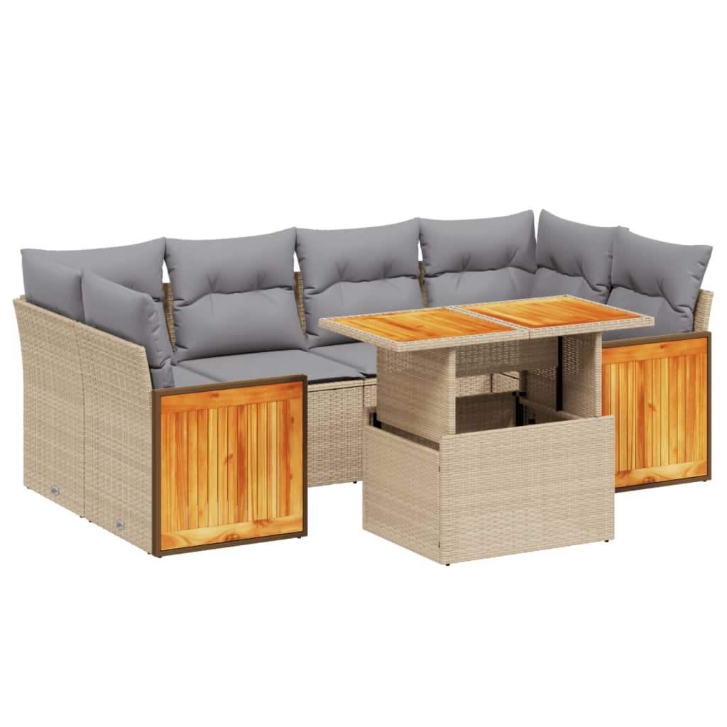Set Divani da Giardino 7 pz con Cuscini Beige in Polyrattan - homemem39