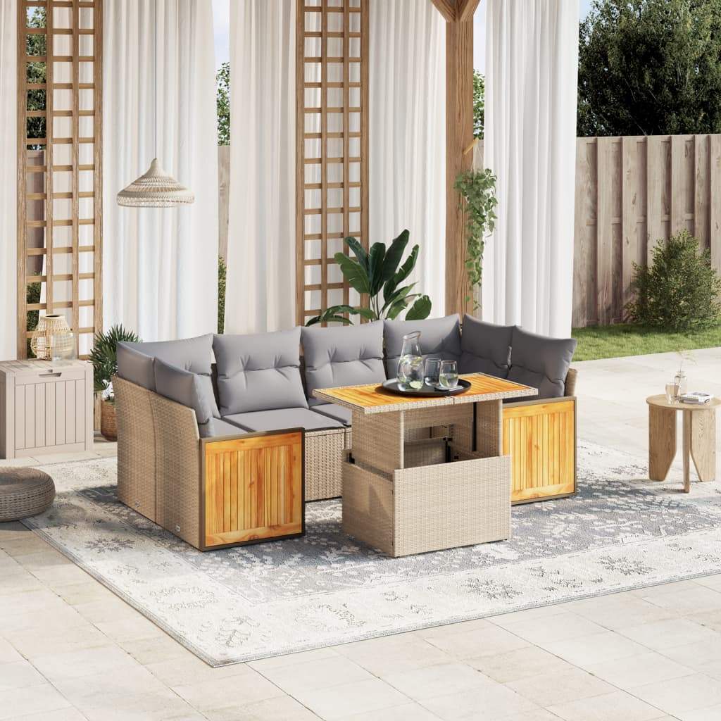 Set Divani da Giardino 7 pz con Cuscini Beige in Polyrattan - homemem39