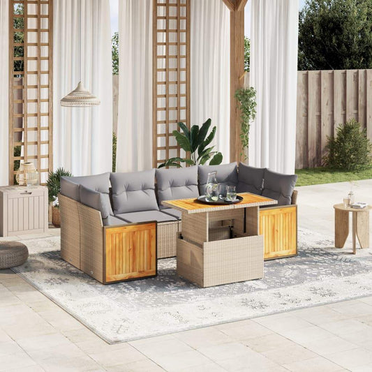 Set Divani da Giardino 7 pz con Cuscini Beige in Polyrattan - homemem39