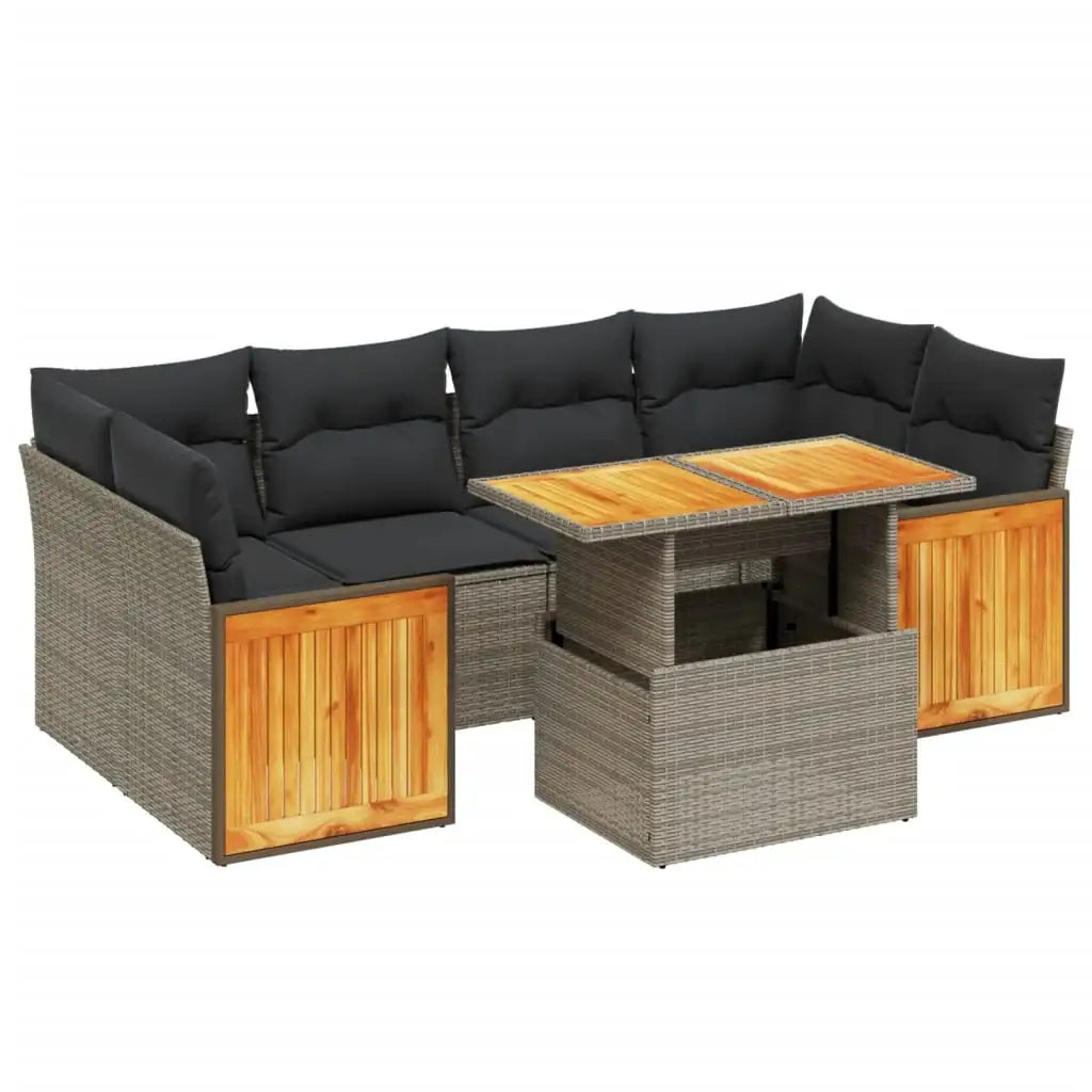 Set Divani da Giardino 7 pz con Cuscini Grigio in Polyrattan - homemem39