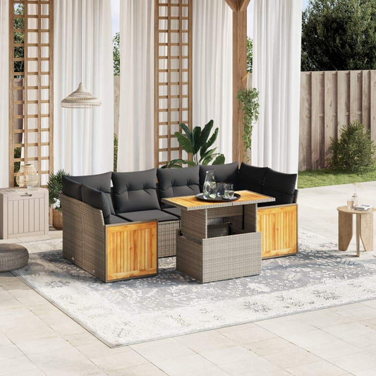 Set Divani da Giardino 7 pz con Cuscini Grigio in Polyrattan - homemem39