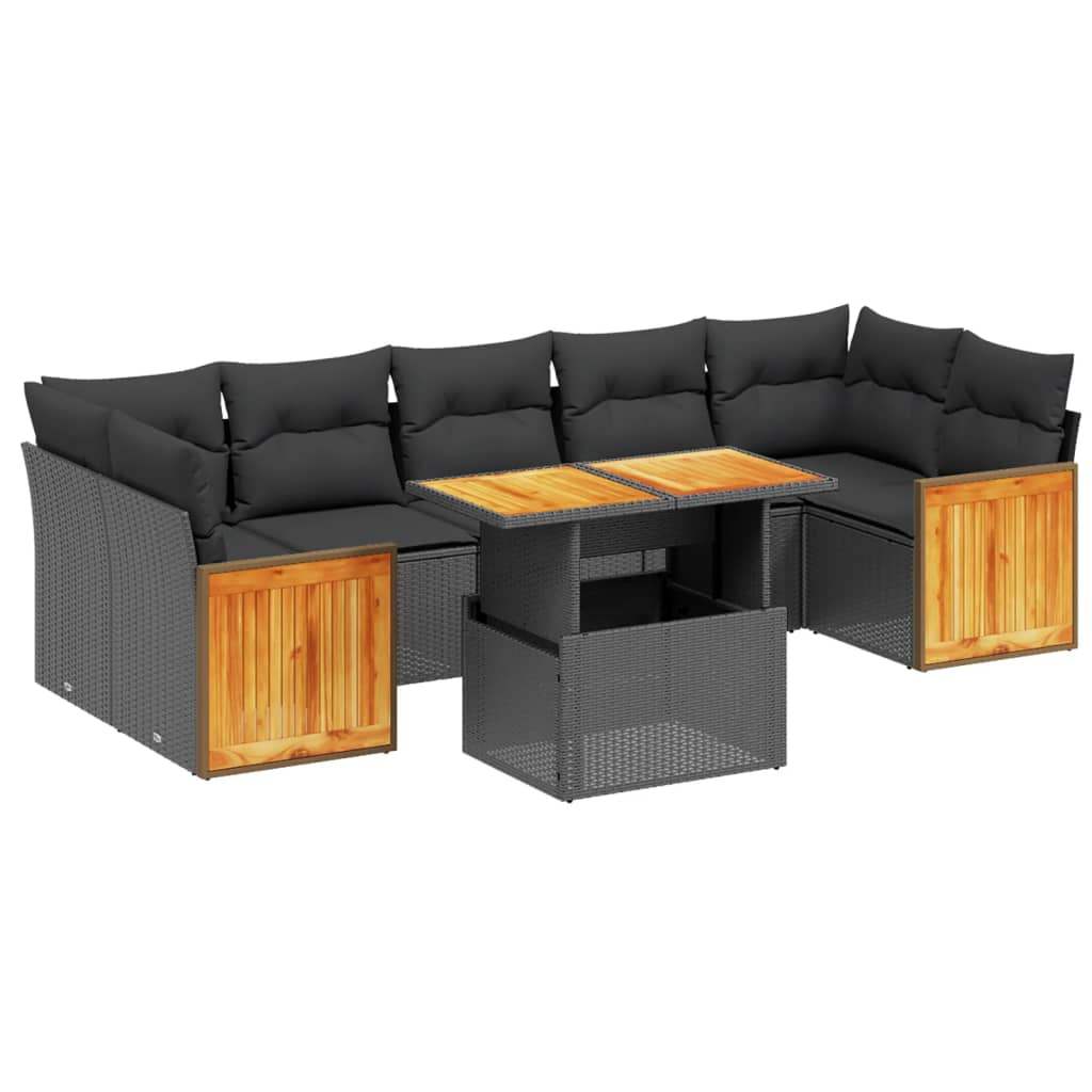 Set Divani da Giardino con Cuscini 8 pz Nero in Polyrattan - homemem39