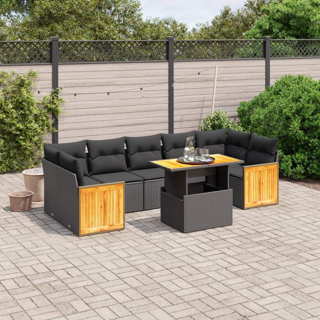Set Divani da Giardino con Cuscini 8 pz Nero in Polyrattan - homemem39