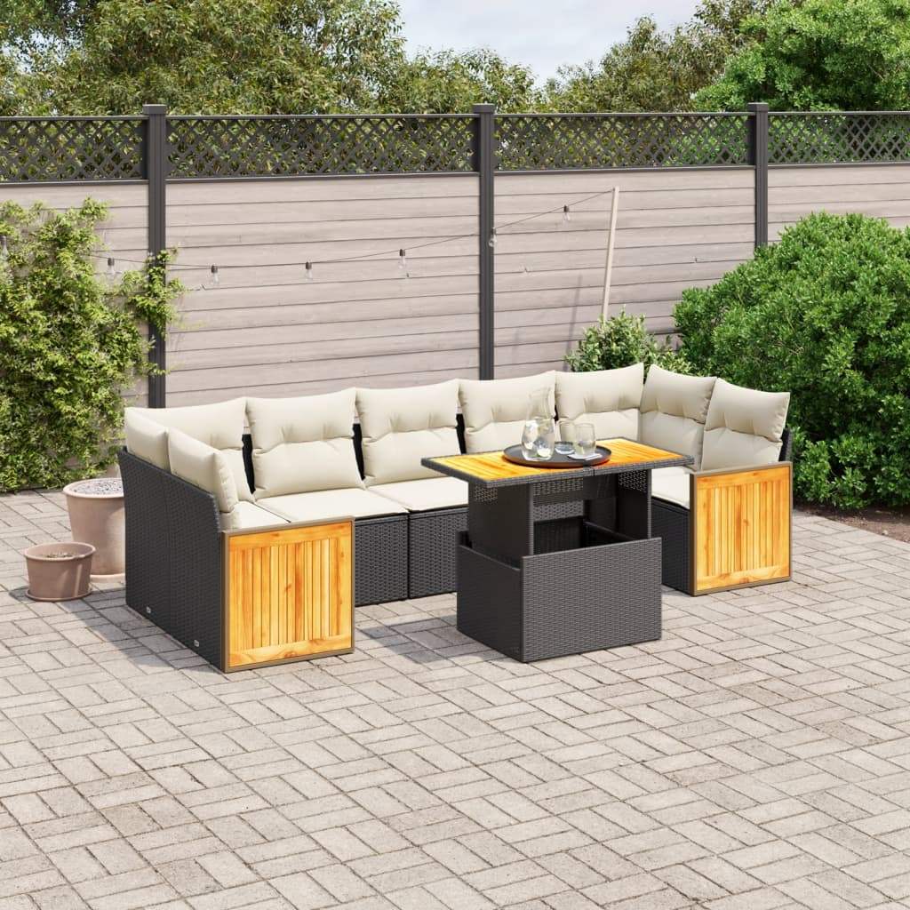 Set Divani da Giardino con Cuscini 8 pz Nero in Polyrattan - homemem39