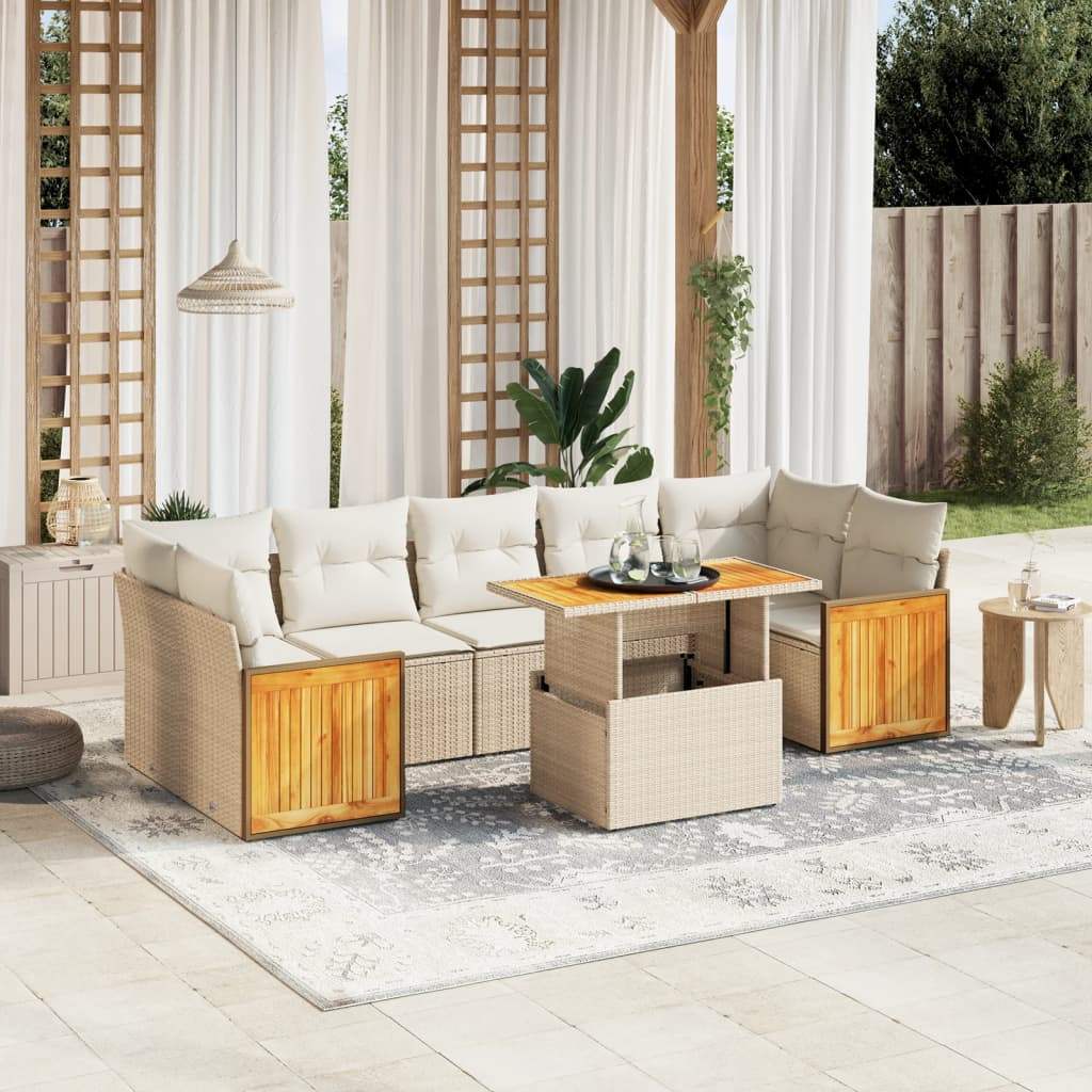 Set Divano da Giardino 8 pz con Cuscini Beige in Polyrattan - homemem39