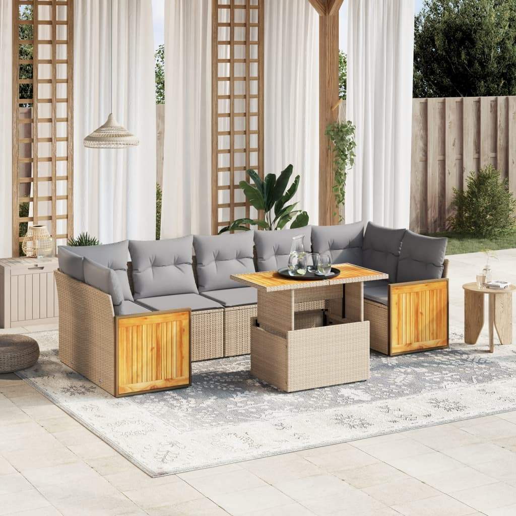Set Divano da Giardino 8 pz con Cuscini Beige in Polyrattan - homemem39
