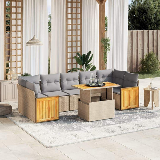 Set Divano da Giardino 8 pz con Cuscini Beige in Polyrattan - homemem39