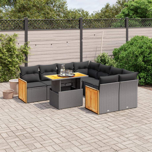 Set Divani da Giardino 9 pz con Cuscini Nero in Polyrattan - homemem39